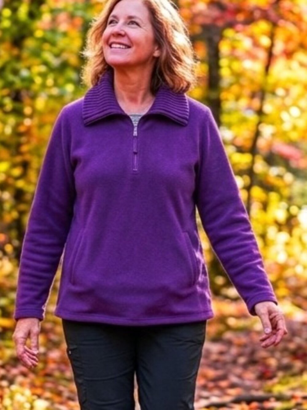 D & Co. Womens Fleece Sweater 1X Purple 1/4 Zip Pullover Sorf Cozy